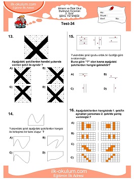 ilkokul 1. Sınıf Bilsem Zeka Testi 